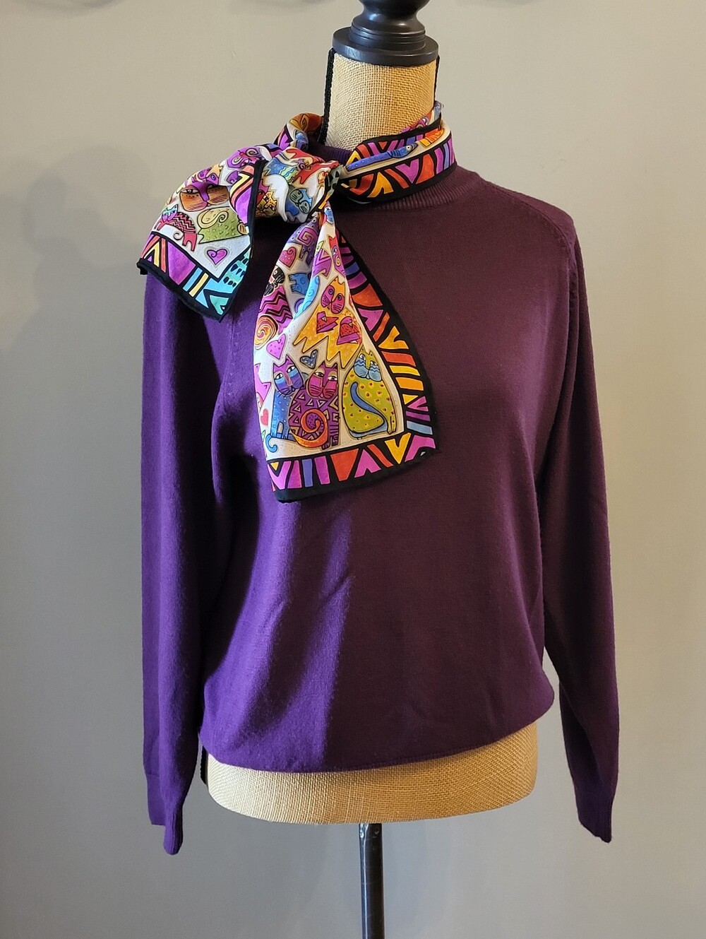 Royal Sport Vintage 70s/80s Acrylic Purple Mock Neck Sweater Medium - Picture 6 of 11